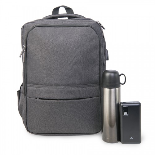 Подарочный набор TOWNIE: рюкзак, внешний аккумулятор, термос, черный, серый