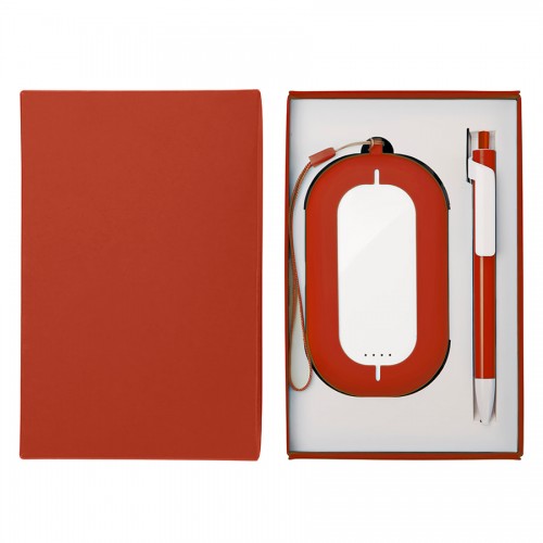 Набор SEASHELL-2: универсальное зарядное устройство (6000 mAh) и ручка в подарочной коробке, белый, красный