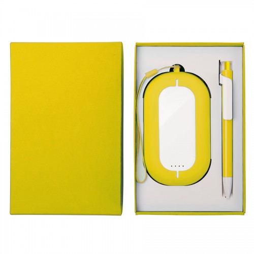 Набор SEASHELL-2: универсальное зарядное устройство (6000 mAh) и ручка в подарочной коробке, белый, желтый