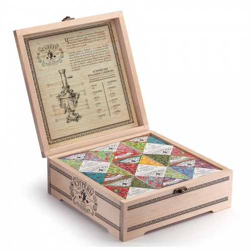 Подарочный набор Сугревъ в деревянной коробке без лого, коллекция из 9 чаёв, бежевый