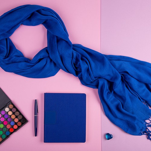 Набор подарочный VENUS BLUE: шарф, бизнес-блокнот, ручка, темно-синий