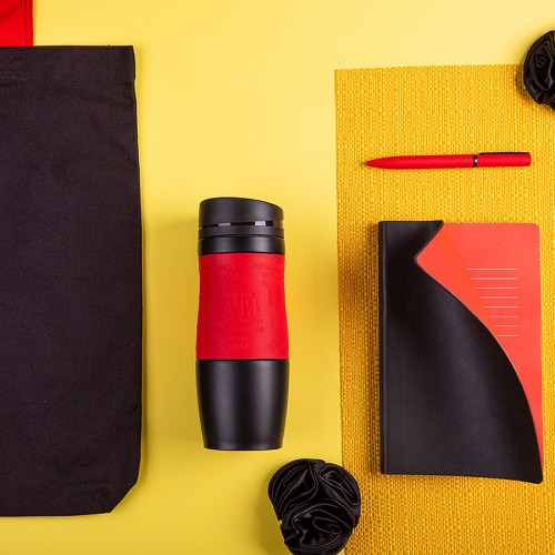 Набор подарочный MAYBE`DEVIL: бизнес-блокнот, ручка, термокружка, сумка, черный, красный
