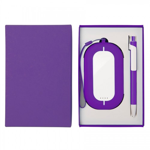 Набор SEASHELL-2: универсальное зарядное устройство (6000 mAh) и ручка в подарочной коробке, белый, фиолетовый