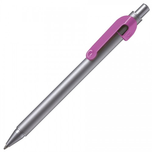 SNAKE, ручка шариковая, серебристый корпус, розовый клип, розовый, серебристый