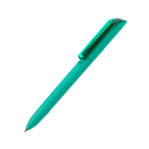 Ручка шариковая FLOW PURE, покрытие soft touch, прозрачный клип, морская волна