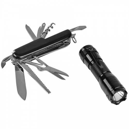 Набор: нож многофункциональный (13 функций) и фонарь в подарочной упаковке, черный