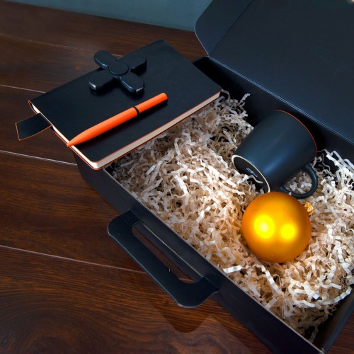 Набор ELEGANTBLOOM: блокнот, ручка, кружка, usb-разветвитель, шар новогодний, оранжевый, черный, оранжевый