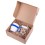 Подарочный набор SURE: наушники, зарядное устройство, термокружка, украшение,  коробка, стружка, белый, синий