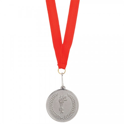 Медаль наградная на ленте 'Серебро', красный, серебристый