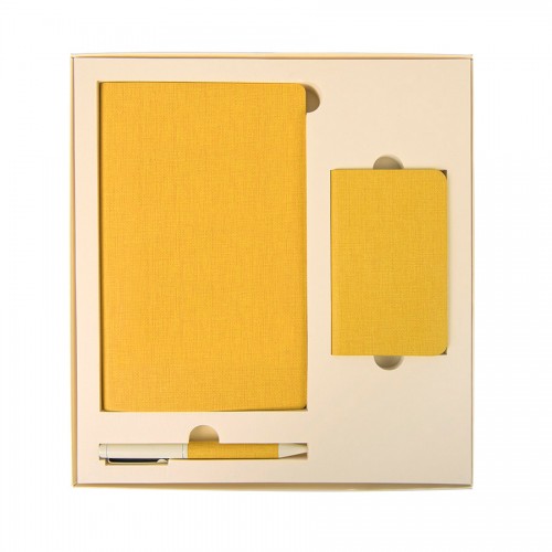 Набор подарочный PROVENCE: универсальное зарядное устройство (4000мАh), блокнот и ручка, желтый, бежевый