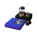 Подарочный набор c пледом, френчпрессом, чаем и медом, синий