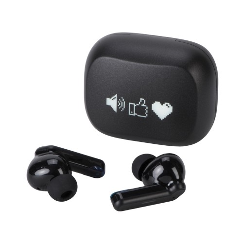 Беспроводные наушники с шумоподавлением c подсветкой лого Lites, черные (гравировка)