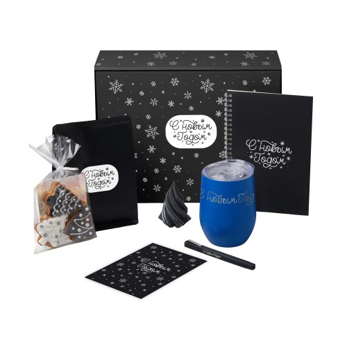Подарочный набор c термокружкой, блокнотом, ручкой и свечкой, синий