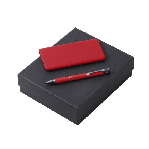 Подарочный набор c ручкой и повербанком 5000 mAh, красный