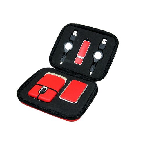 Подарочный набор USB-SET в кожанном исполнении в коробочке на 8 Гб, красный