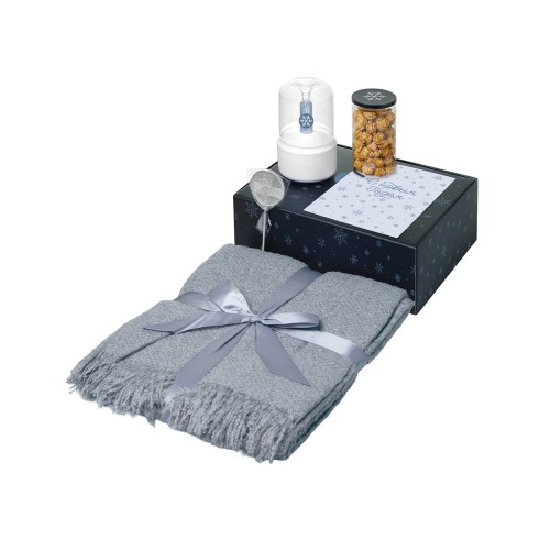 Подарочный набор с пледом, увлажнителем и попкорном, серый