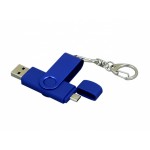 Флешка с поворотным механизмом, c дополнительным разъемом Micro USB, 32 Гб, синий