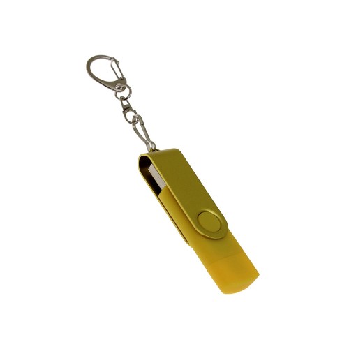 USB-флешка на 256 Гб 2 в 1 поворотный механизм, c дополнительным разъемом Type-C с одноцветным металлическим клипом, желтый