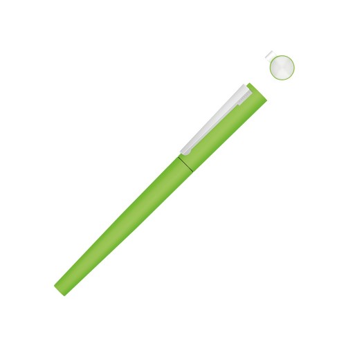 Ручка металлическая роллер Brush R GUM soft-touch с зеркальной гравировкой, зеленое яблоко