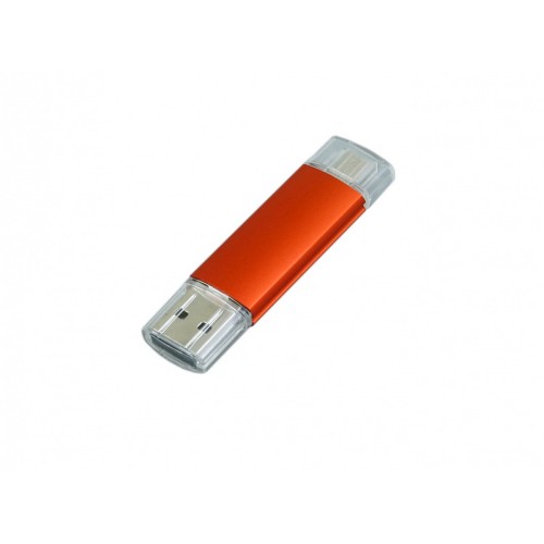 USB-флешка на 64 ГБ.c дополнительным разъемом Micro USB, оранжевый