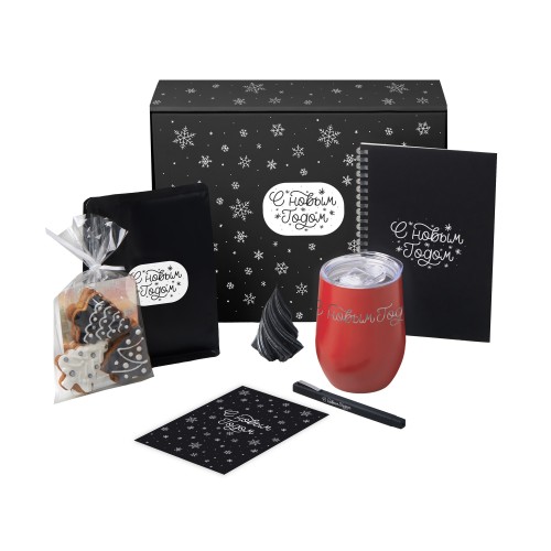 Подарочный набор c термокружкой, блокнотом, ручкой и свечкой, красный