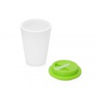 Пластиковый стакан Take away с двойными стенками и крышкой с силиконовым клапаном, 350 мл, белый/зел. Яблоко