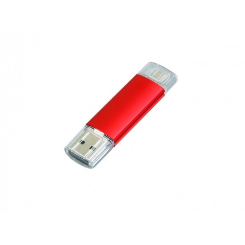 USB-флешка на 16 Гб.c дополнительным разъемом Micro USB, красный