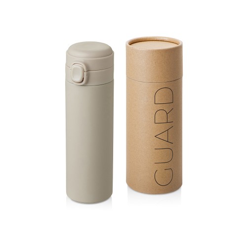 Вакуумная термокружка Waterline c кнопкой Guard, 400 мл, тубус, бежевый
