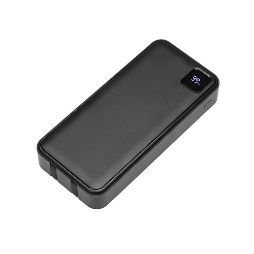 Внешний аккумулятор со встроенными кабелями Фрэйм Про, быстрая зарядка, 20000мач, черный