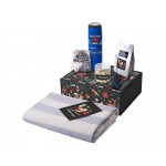 Подарочный набор c пледом, термосом, свечой и миндалем, синий