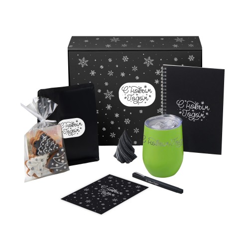Подарочный набор c термокружкой, блокнотом, ручкой и свечкой, зеленое яблоко