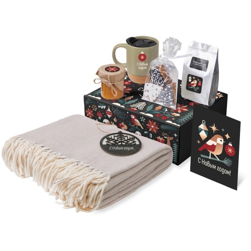 Подарочный набор c пледом, кружкой и вареньем, оливковый