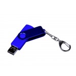 USB-флешка на 32 Гб 3 в 1 поворотный механизм, c двумя дополнительными разъемами MicroUSB и TypeC C с одноцветным металлическим клипом, синий