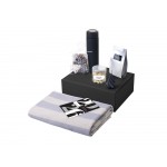 Подарочный набор c пледом, термосом, свечой и миндалем, черный