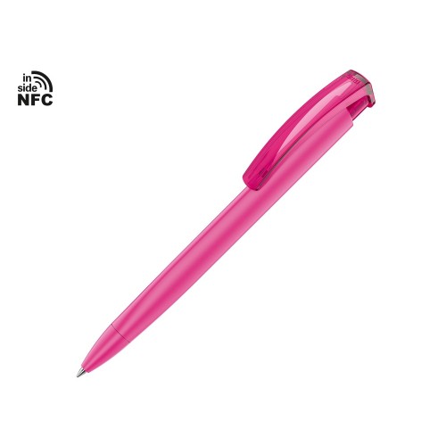 Ручка пластиковая шариковая трехгранная Trinity K transparent Gum soft-touch с чипом передачи инфо, розовый