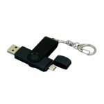 Флешка с поворотным механизмом, c дополнительным разъемом Micro USB, 16 Гб, черный