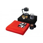 Подарочный набор c пледом, френчпрессом, чаем и медом, красный