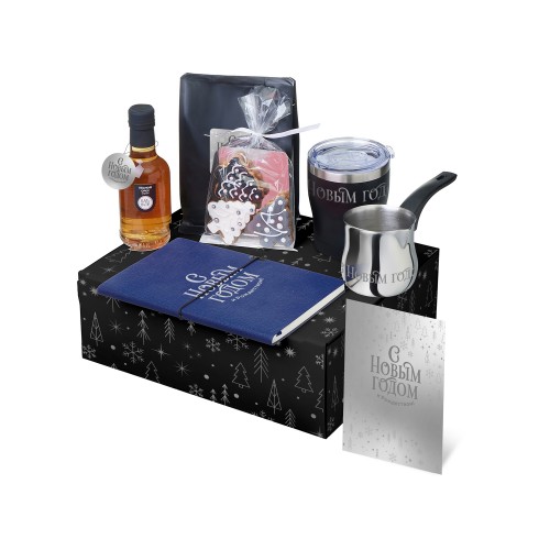 Подарочный набор с туркой, кофе и термокружкой, синий