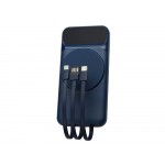 Магнитный беспроводной внешний аккумулятор со встроенными кабелями Мэни,быстаря зарядка, 10000 мАч, тёмно-синий