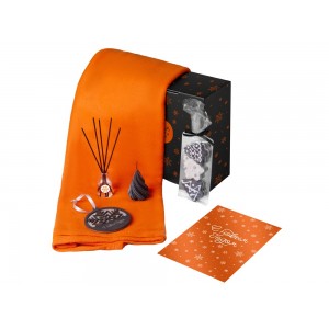 Подарочный набор с пледом, свечой и диффузором, оранжевый