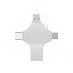 USB-флешка на 128 Гб 4 в 1 поворотный механизм, c дополнительными разъемами MicroUSB, TypeC и Lightning, серебристый
