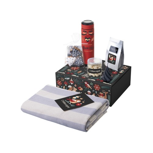 Подарочный набор c пледом, термосом, свечой и миндалем, красный