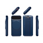 Магнитный беспроводной внешний аккумулятор со встроенными кабелями Мэни,быстаря зарядка, 10000 мАч, тёмно-синий