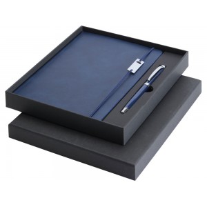 Набор Legato Elegance из блокнота формата А5 в твердой обложке и ручки-роллера, синий/синий
