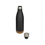 Бутылка для воды Cove из нержавеющей стали с двойными стенками и вакуумной изоляцией, объемом 500 мл, с пробковыми деталями - сплошной черный