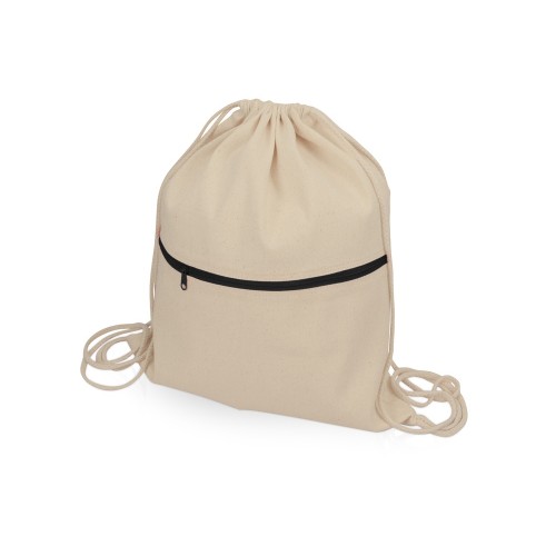 Рюкзак-мешок хлопковый Lark с цветной молнией, натуральный/черный