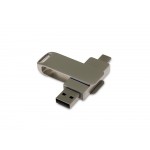 USB-флешка на 256 Гб поворотный механизм 2 в 1, c дополнительным разъемом Type-C с одноцветным металлическим клипом, серый
