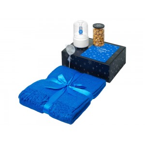Подарочный набор с пледом, увлажнителем и попкорном, синий
