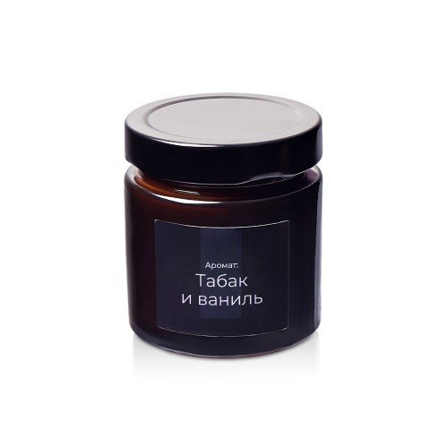 Свеча в стеклянной коричневой банке 200мл, аромат Табак и ваниль, фитиль деревянный