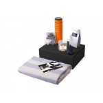 Подарочный набор c пледом, термосом, свечой и миндалем, оранжевый